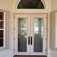 Impact Aluminum French Doors with Impact Decorative Glass 6